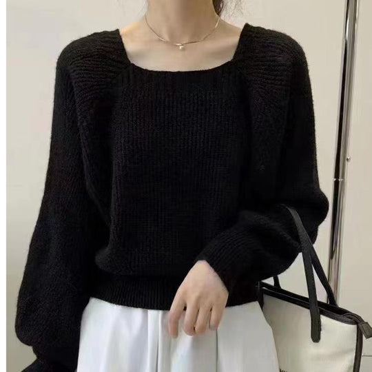 Damen Eleganter Grobstrickpullover mit offener Schulterpartie und weiten Ärmeln R&B