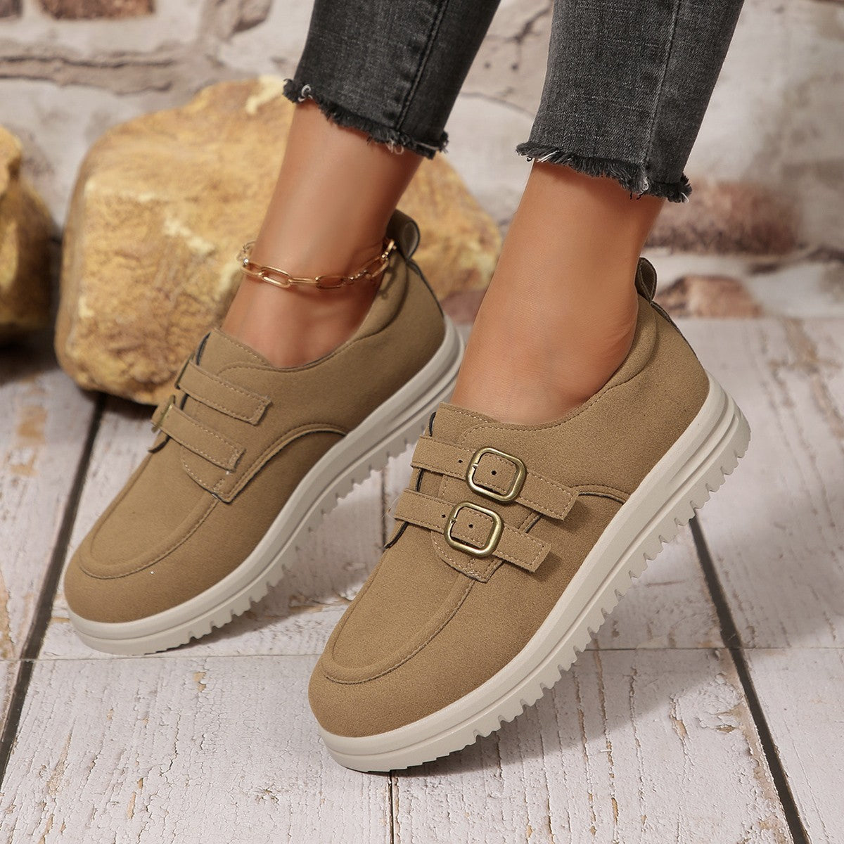 Damen Bequeme Sneakers mit doppeltem Riemendesign R&B
