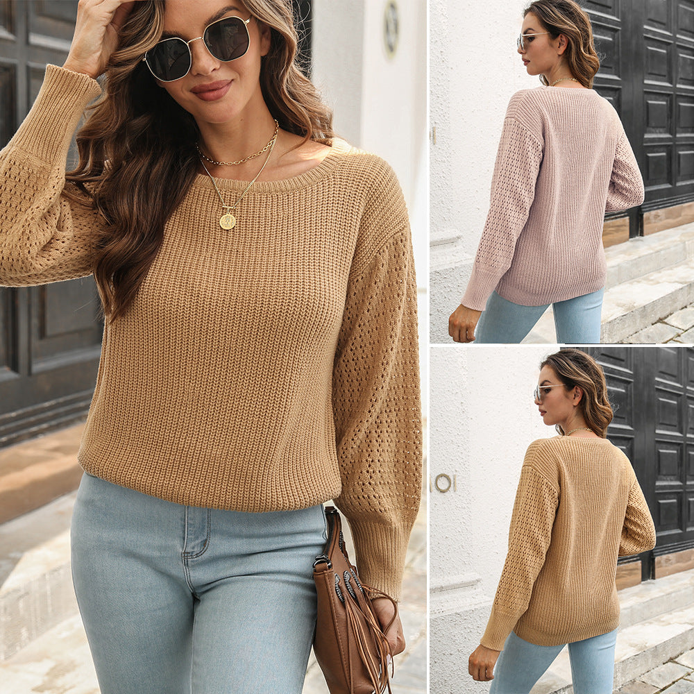 Damen Strickpullover mit luftigen Ärmeln und modernem Lochmuster R&B