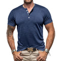 Herren Kurzarm-Henley-T-Shirt aus atmungsaktivem Baumwollmix mit modernem Schnitt R&B