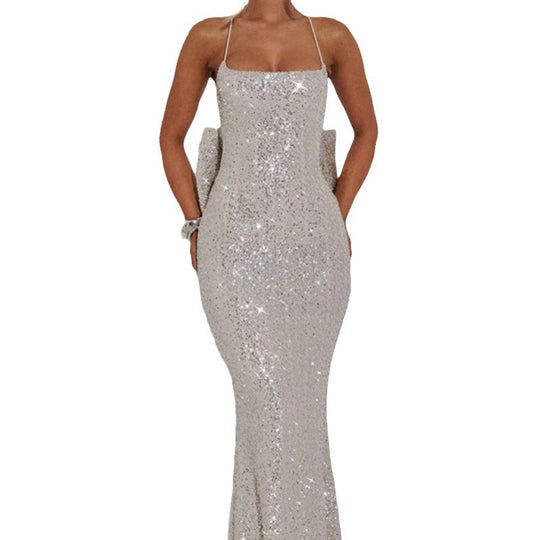 Damen Glamouröses Abendkleid mit schimmernden Pailletten und elegante Träger R&B