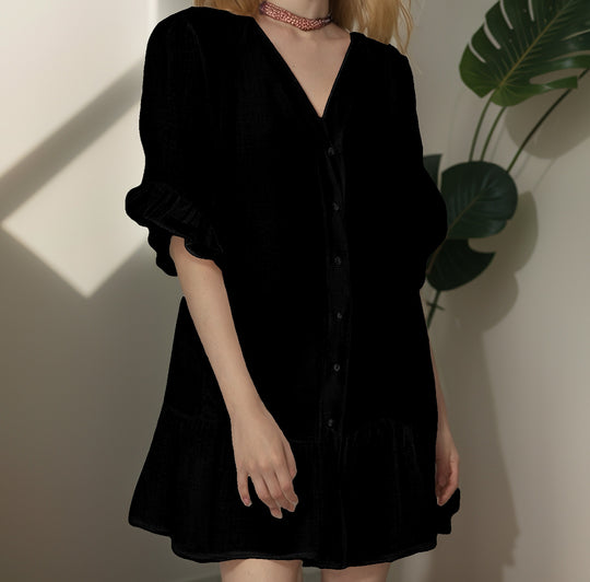 Damen Shirtkleid mit Puffärmeln und Volantabschluss R&B
