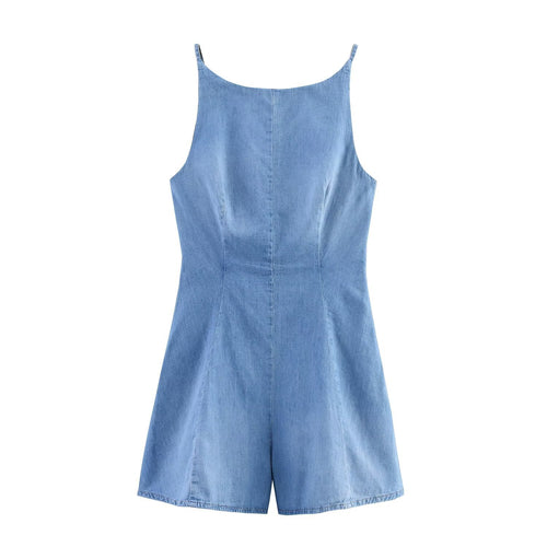 Damen Denim Jumpsuit mit schmalem Schnitt und verstellbaren Trägern R&B