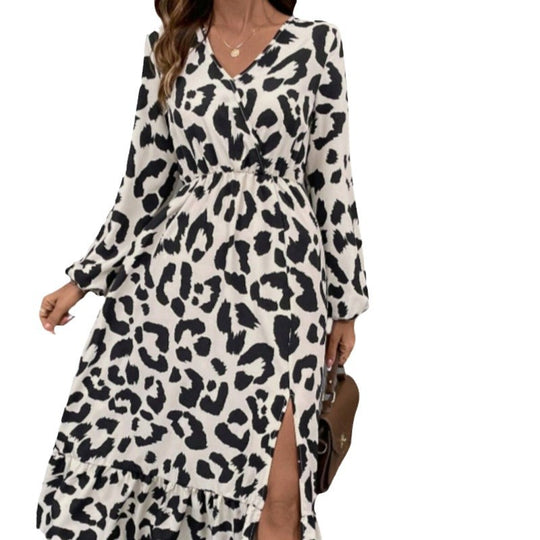 Damen Maxikleid mit asymmetrischem Schnitt und trendigem Leopardenmuster R&B