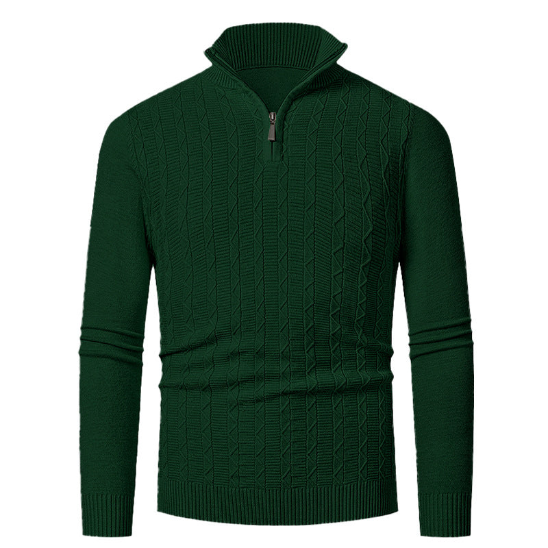 Herren Strickpullover mit hohem Kragen und feinem Zopfdesign R&B