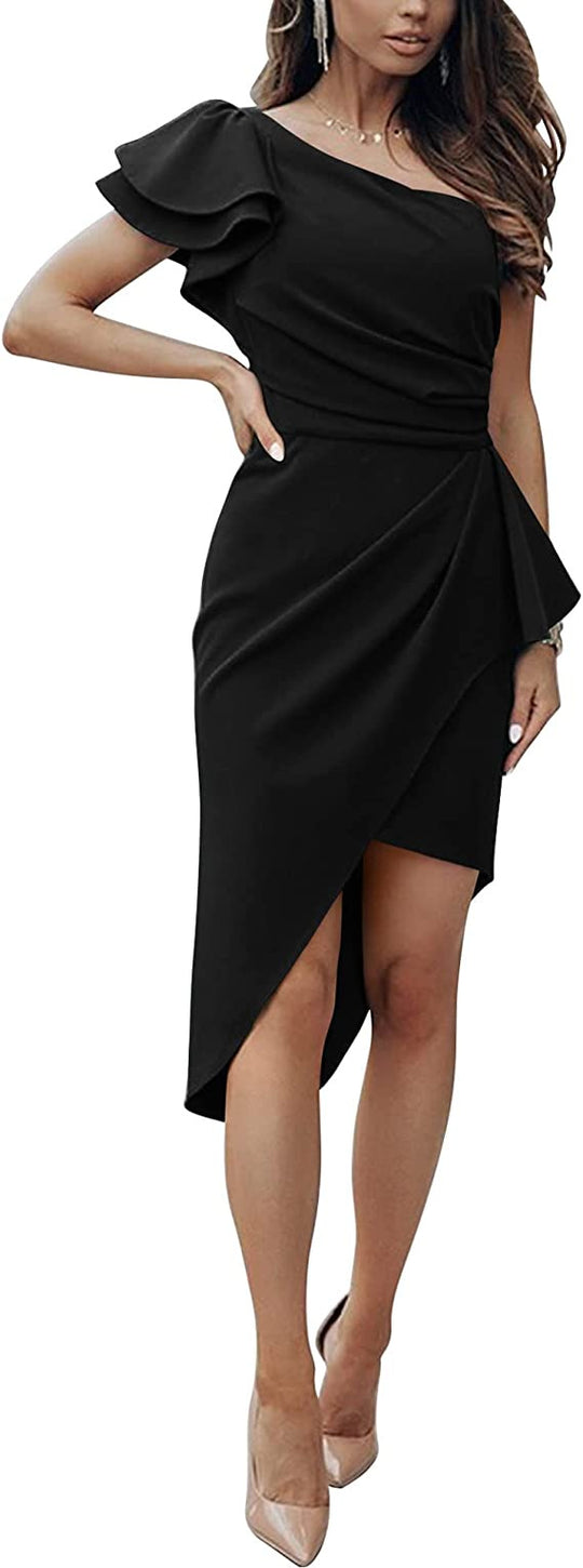 Damen Elegantes Wickelkleid mit asymmetrischem Saum und Rüschendetails R&B