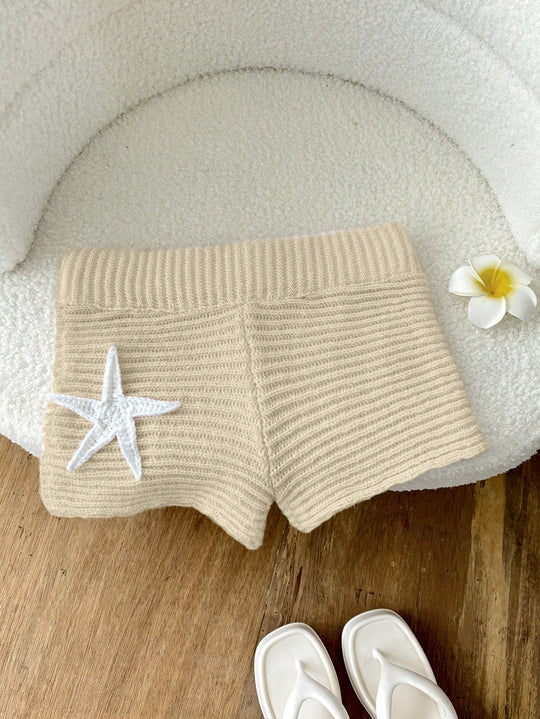 Damen kurze Strickshorts mit maritimer Applikation R&B