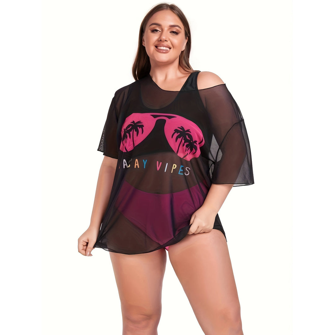 Damen Netz-Strandkleid mit lässigem Aufdruck R&B