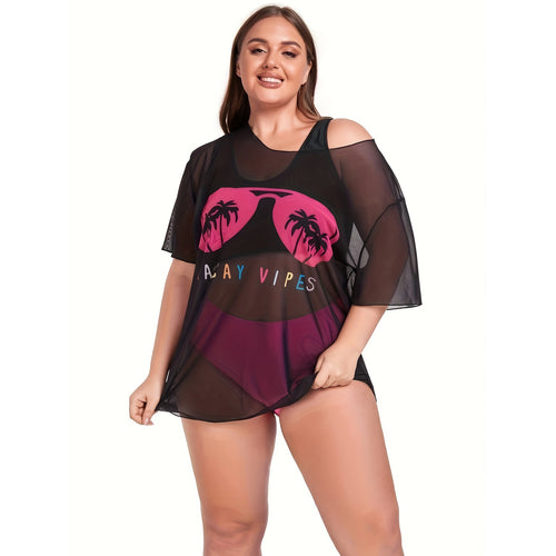 Damen Netz-Strandkleid mit lässigem Aufdruck R&B