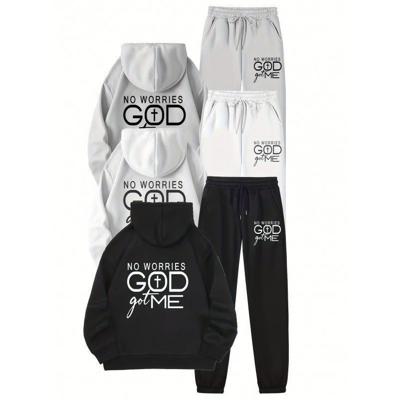 Damen Sportliches Hoodie- und Jogginghosen-Set mit inspirierendem Motiv R&B