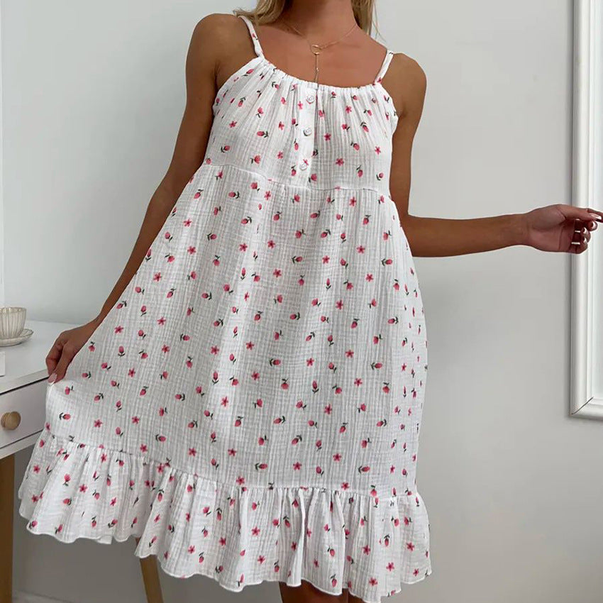 Damen luftiges Sommerkleid mit Rüschensaum und floralem Muster R&B