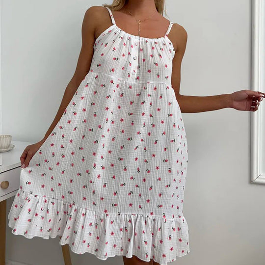 Damen luftiges Sommerkleid mit Rüschensaum und floralem Muster R&B