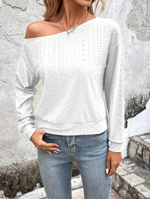 Damen lässiges Sweatshirt mit asymmetrischem Ausschnitt und Lochmuster R&B