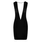 Damen figurbetontes Minikleid mit tiefem V-Ausschnitt und transparentem Mesh-Einsatz R&B