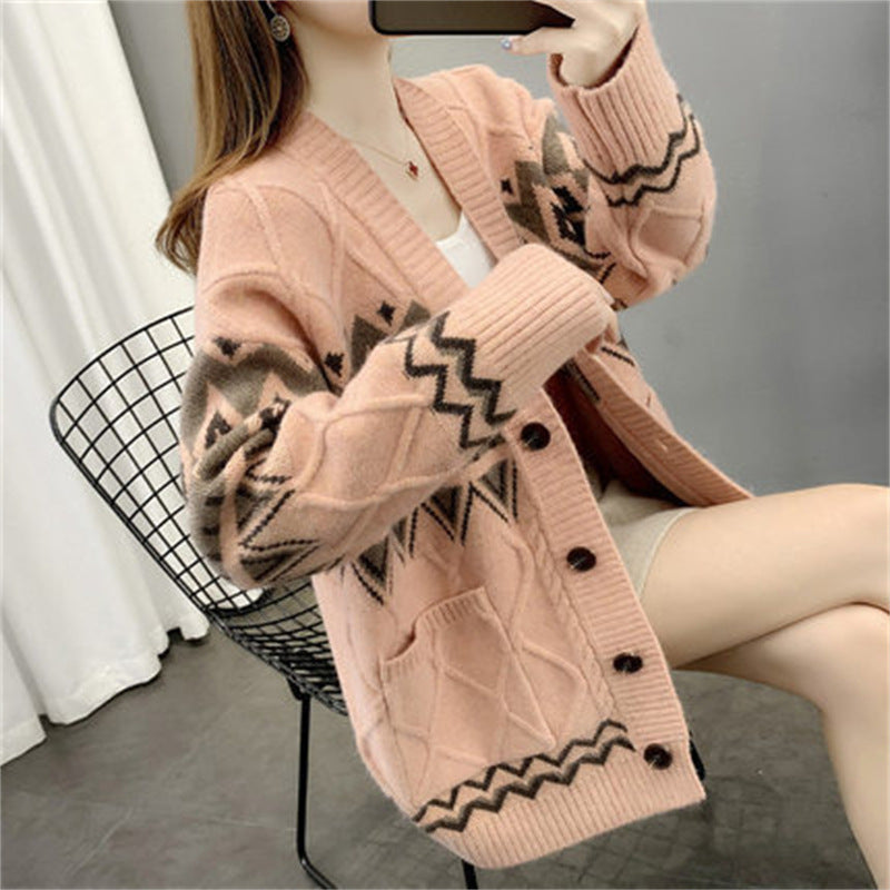 Damen Grobstrick-Cardigan mit modernem Muster und praktischen Taschen R&B