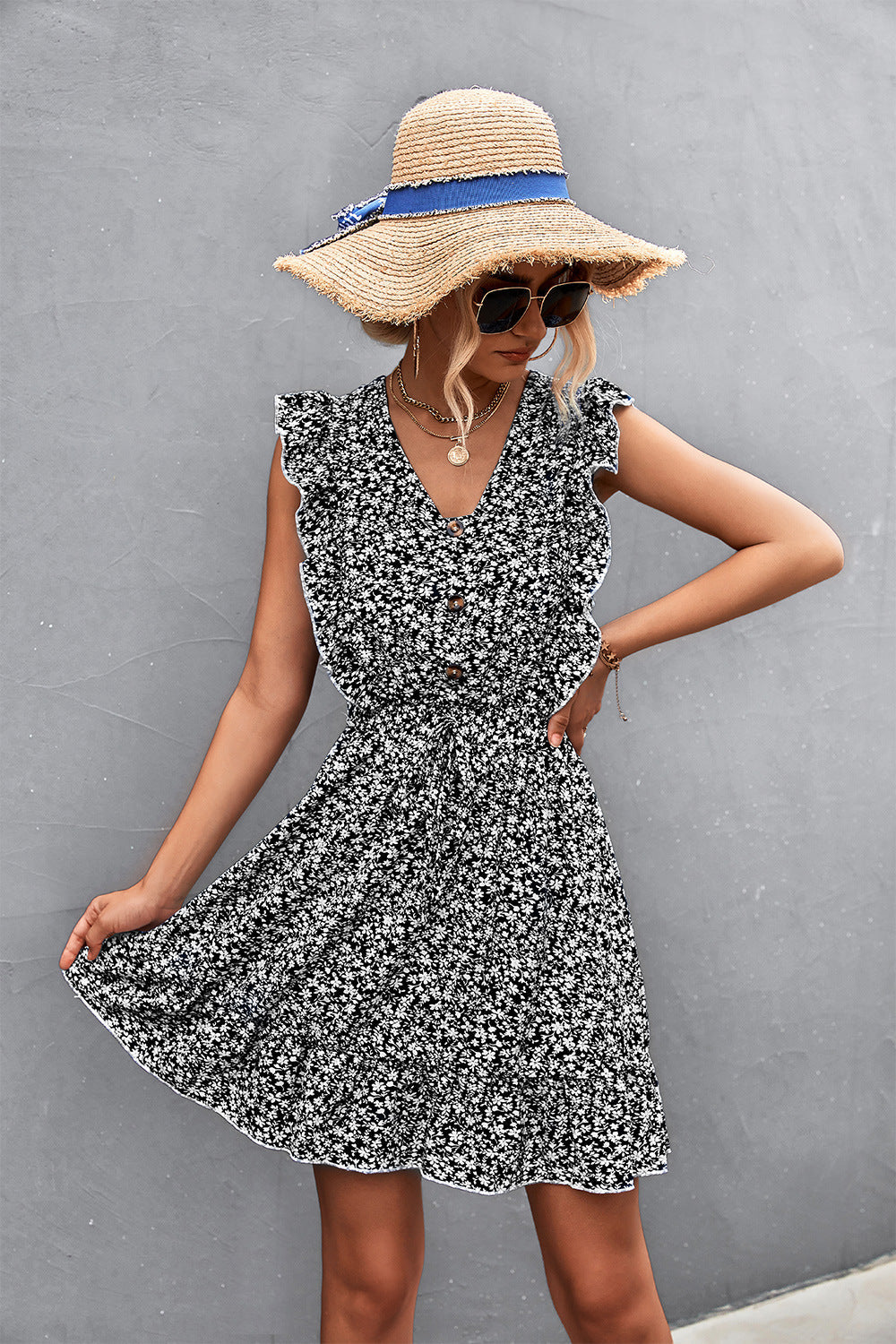 Damen Freizeitkleid mit voluminösen Rüschendetails und komfortablem Taillenzug R&B