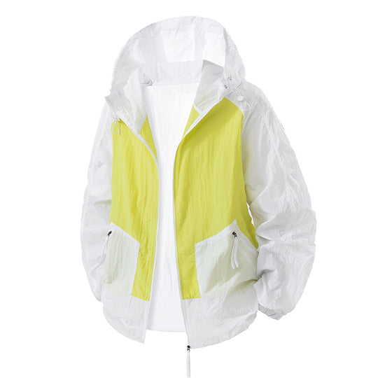 Damen leichte Windbreaker-Jacke mit verstellbarem Kapuzenkragen und atmungsaktiven Eigenschaften R&B