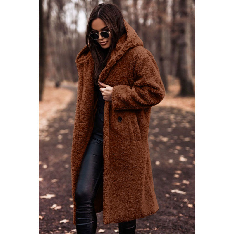 Damen kuscheliger Fleece-Mantel mit Kapuze und praktischen Taschen R&B