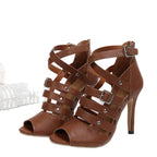 Damen Hochhackige Sandalen mit geflochtenen Riemen und verstellbarem Schnallenverschluss