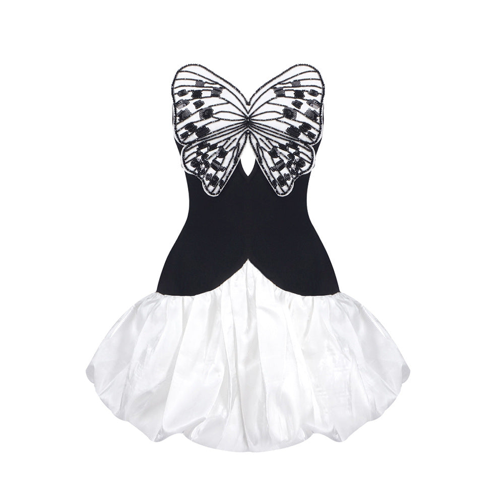 Damen Elegantes Cocktailkleid mit einzigartigem Schmetterlingsdesign und voluminösem Rock R&B