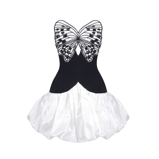 Damen Elegantes Cocktailkleid mit einzigartigem Schmetterlingsdesign und voluminösem Rock R&B