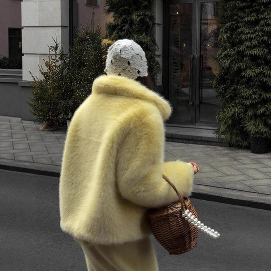 Damen Kunstpelzjacke mit voluminösen Ärmeln R&B
