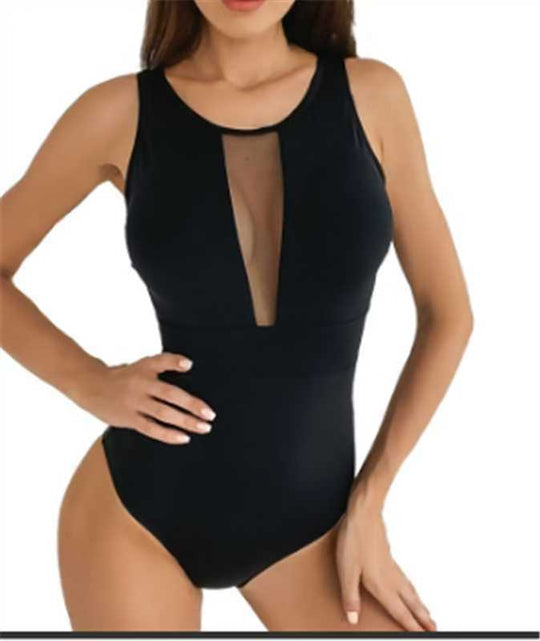 Damen Sportlicher Einteiler-Badeanzug mit netzartigen Einsätzen R&B