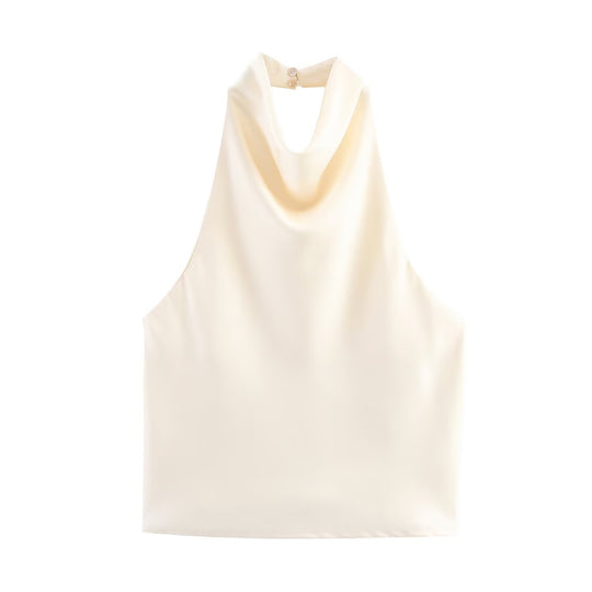 Damen elegantes Haltertop mit fließendem Schnitt und dekorativen Details R&B