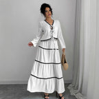 Damen Maxi-Kleid mit verspieltem Schnürungsausschnitt und elegantem Rüschenboden R&B