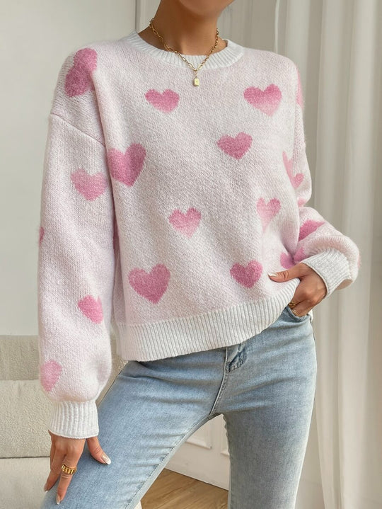Damen Sweater mit Herzenmuster und weitem Schnitt R&B