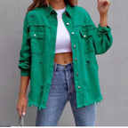 Damen Stylische Overshirt-Jacke mit fransigem Saum R&B