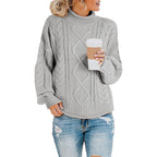 Damen Grobstrickpullover mit hohem Kragen und Zopfmuster