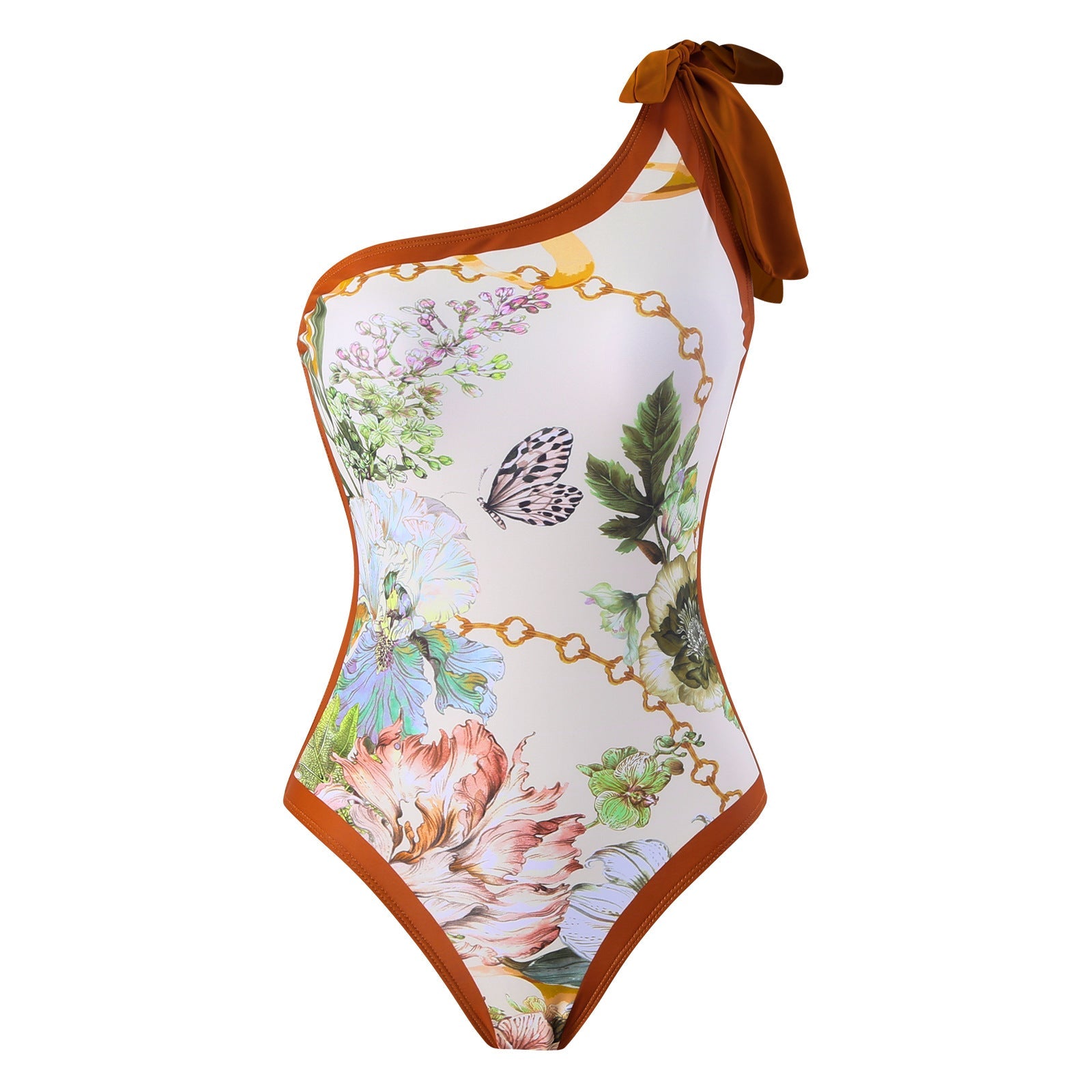 Damen Einteiler Badeanzug mit asymmetrischem Schnitt und elegantem Wickelrock R&B