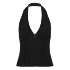 Damen-Haltertop mit raffinierten Zipp-Details und Baumwollmix R&B