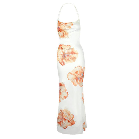 Damen Maxikleid mit zarten floralen Akzenten und schimmerndem Stoff R&B