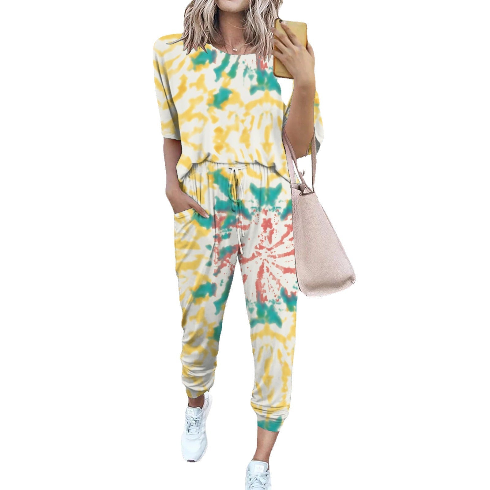 Damen Leichter Freizeit-Jumpsuit mit einem auffälligen Batik-Muster und praktischen Taschen R&B