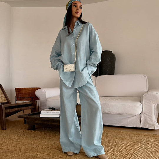 Damen lässiges Leinen-Loungewear-Ensemble R&B