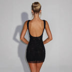 Damen glitzerndes Party-Kleid mit schmalem Schnitt und eckigem Ausschnitt R&B