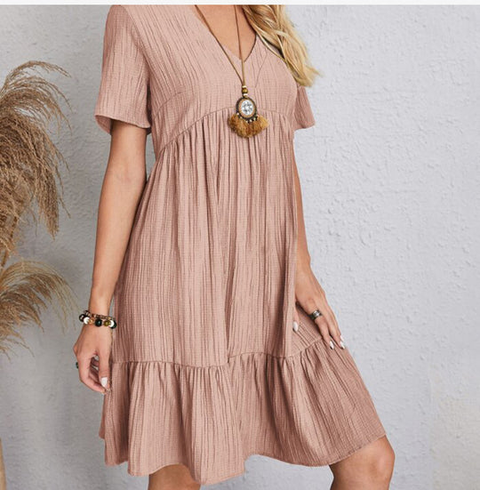 Damen Sommerliches Freizeitkleid mit V-Ausschnitt und Rüschensaum R&B