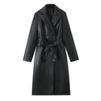 Damen Kunstleder Trenchcoat mit taillierbarem Gürtel und doppelter Knopfleiste R&B