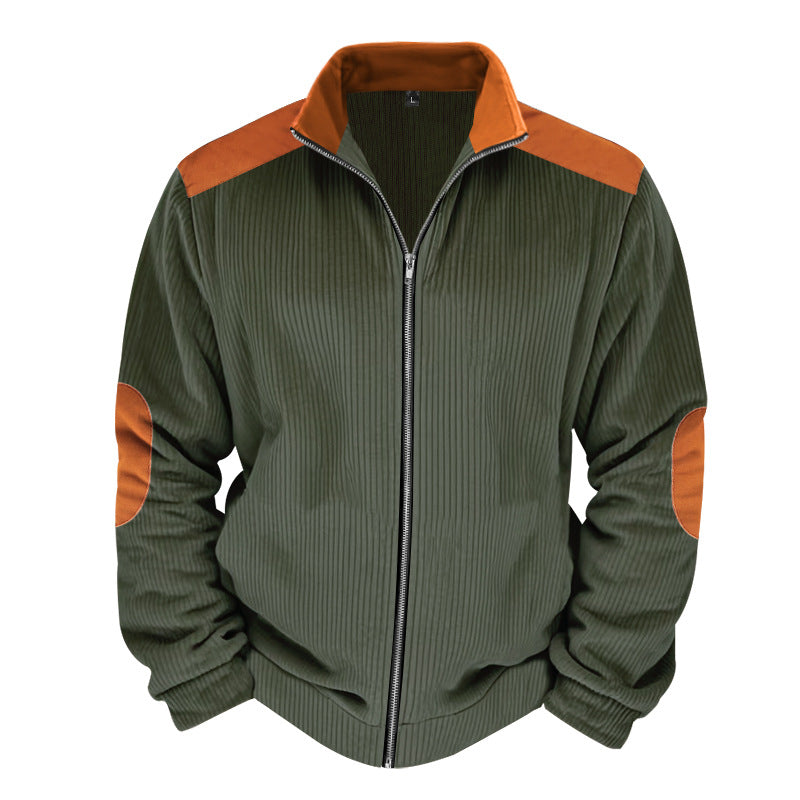 Herren Sportliche Zip-Jacke mit Rippenstruktur und Kontrastärmel R&B