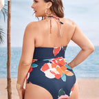 Damen Einteiliger Badeanzug mit floralem Cut-Out-Design R&B
