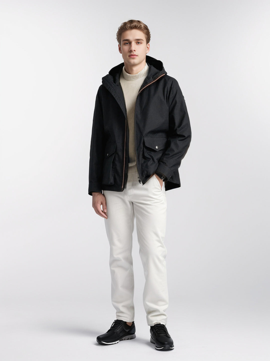 Herren Outdoormantel mit abnehmbarer Kapuze R&B