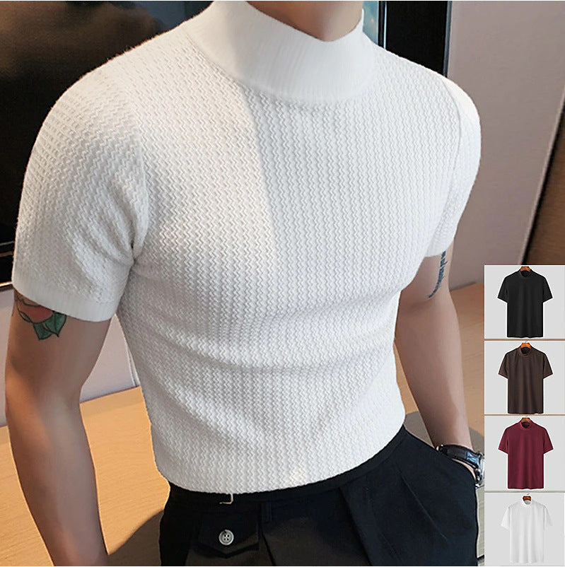Herren modisches T-Shirt mit strukturiertem Muster und hohem Kragen