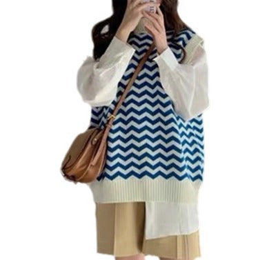Damen Strickpullover mit Zickzackmuster und elegantem Kragen R&B