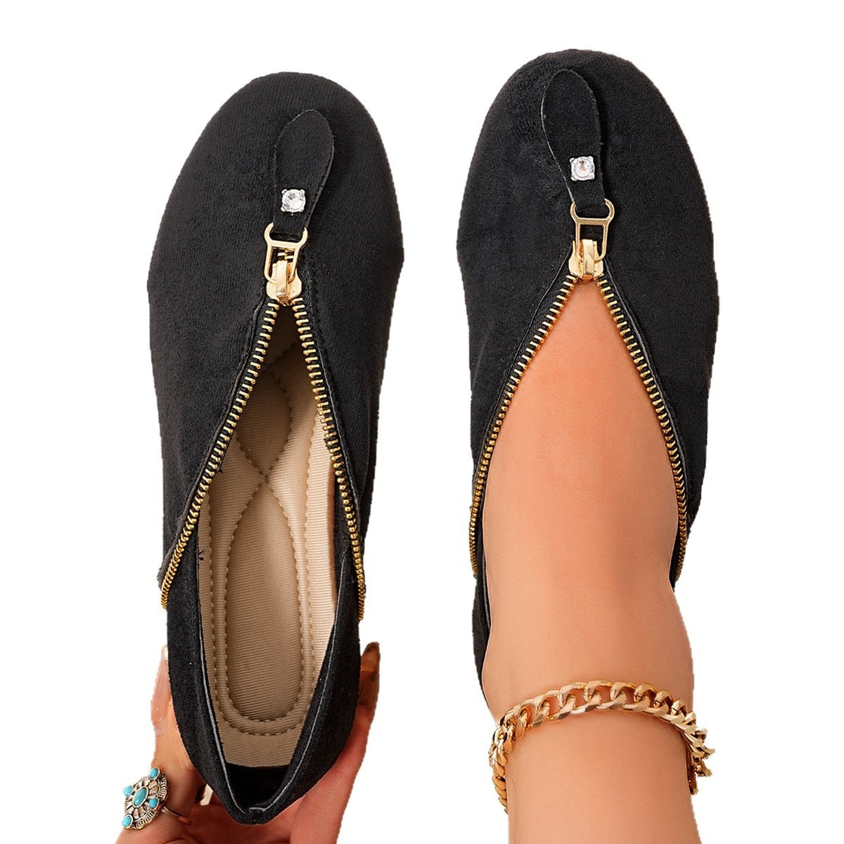 Damen Elegante Slip-On Schuhe mit Reißverschluss R&B