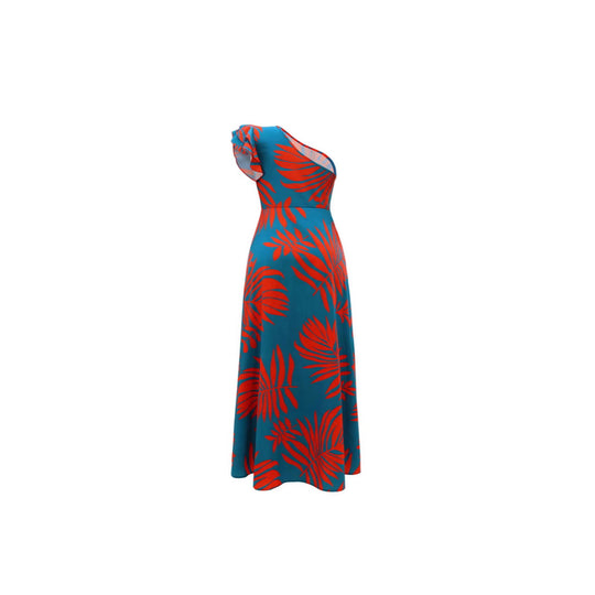 Damen Maxikleid mit asymmetrischen Rüschen und hohem Schlitz R&B