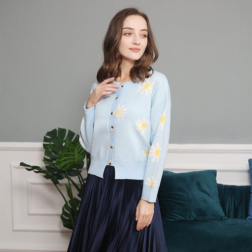 Damen Knopfpullover mit Blumenmuster R&B
