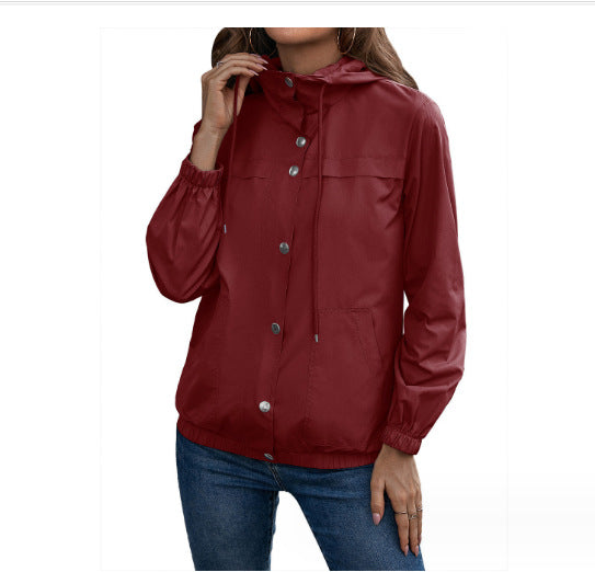 Damen Windbreaker Jacke mit verstellbarem Kapuzenkragen und seitlichen Taschen R&B