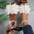 Damen Schlappen mit floralem Design und eleganter Perlenverzierung R&B